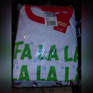 Peanuts Mens Festive Pajama Top with Red and Green Accents